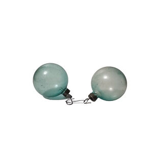 2 VTG Opaque Green Glass Sparkly Glitter Inside Christmas Ornament Made In USA